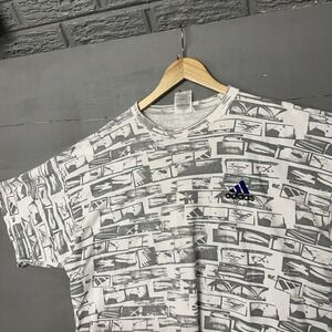 Adidas Mens T-Shirt X Large S/S Gray Crew Neck Graphic Lightweight Casual Cotton